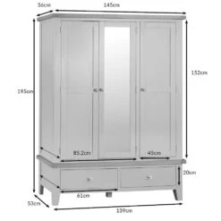 Suffolk White Painted Oak 3 Door Wardrobe With Mirror -Furniture Sale Shop 3dr 1