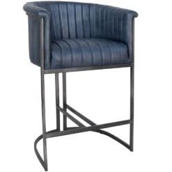 Shoreditch Industrial Blue Leather Bar Stool