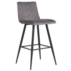 Retro Dark Grey Velvet Bar Stool
