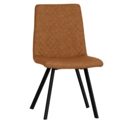 Industrial Tan Diamond Stitch Flared Leg Dining Chair
