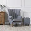 Vintage Grey Check Fluted Wing Chair In Tweed -Furniture Sale Shop CH74 CG