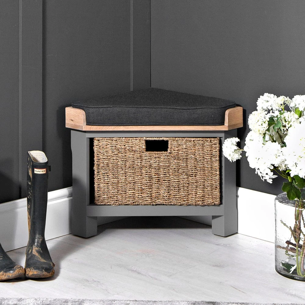 Dorset Storm Grey Painted Oak Corner Hall Bench 3 Dorset Storm Grey Painted Oak Corner Hall Bench