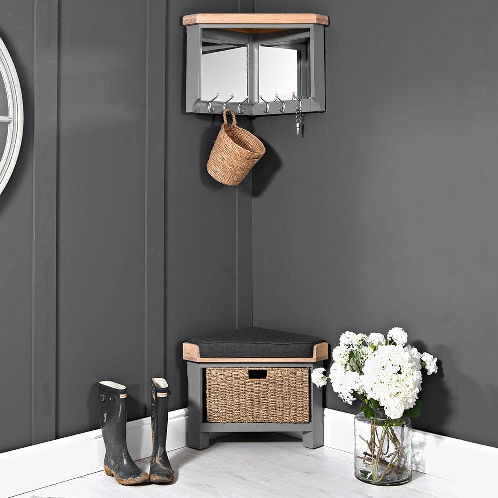 Dorset Storm Grey Painted Oak Corner Hall Bench 4 Dorset Storm Grey Painted Oak Corner Hall Bench - Image 2