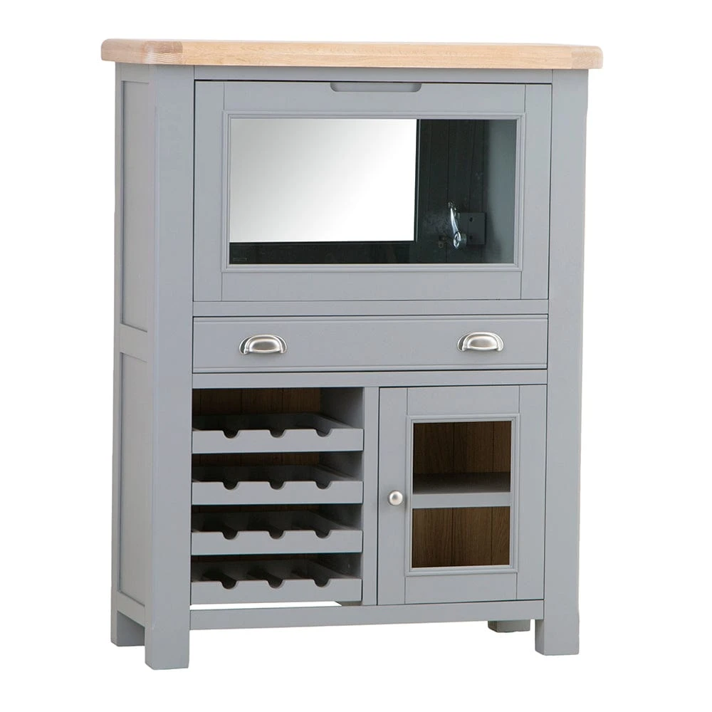 Dorset Storm Grey Painted Oak Drinks Cabinet With Wine Rack 4 Dorset Storm Grey Painted Oak Drinks Cabinet With Wine Rack - Image 2