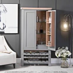Dorset Storm Grey Painted Oak Extra Large Tall Drinks Cabinet