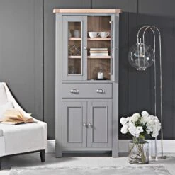 Dorset Storm Grey Painted Oak Glass Display Cabinet