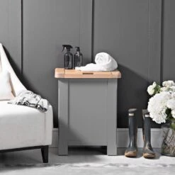 Dorset Storm Grey Painted Oak Laundry Basket -Furniture Sale Shop CL LAU SG