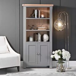 Dorset Storm Grey Painted Oak Tall Large Bookcase
