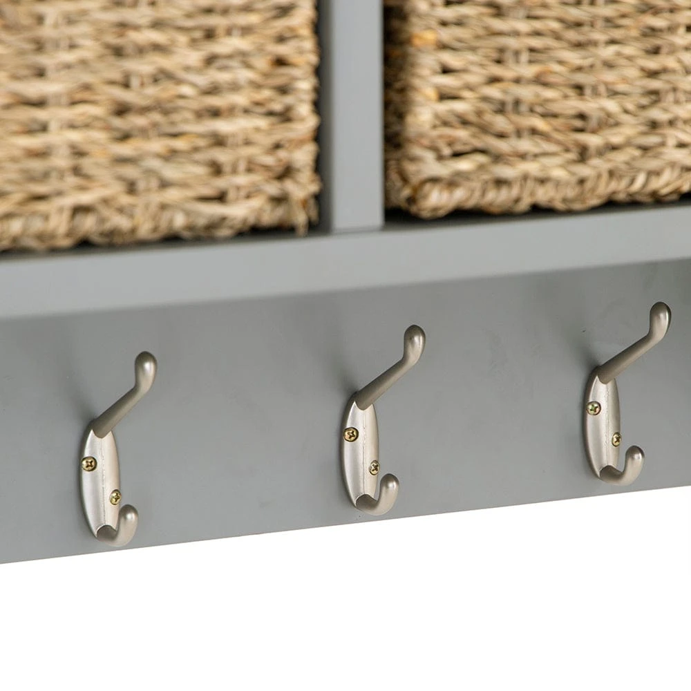 Dorset Storm Grey Painted Oak Large Coat Rack With Wicker Baskets 9 Dorset Storm Grey Painted Oak Large Coat Rack With Wicker Baskets - Image 7
