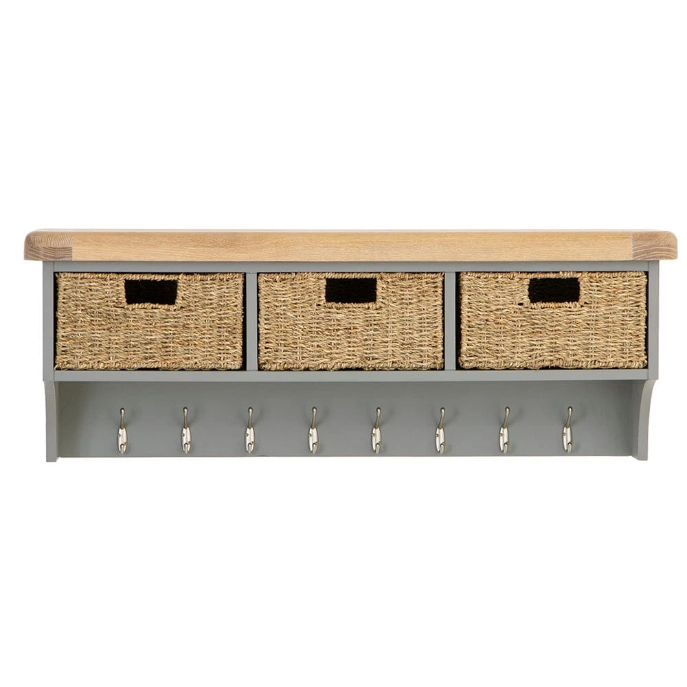 Dorset Storm Grey Painted Oak Large Coat Rack With Wicker Baskets 11 Dorset Storm Grey Painted Oak Large Coat Rack With Wicker Baskets - Image 9