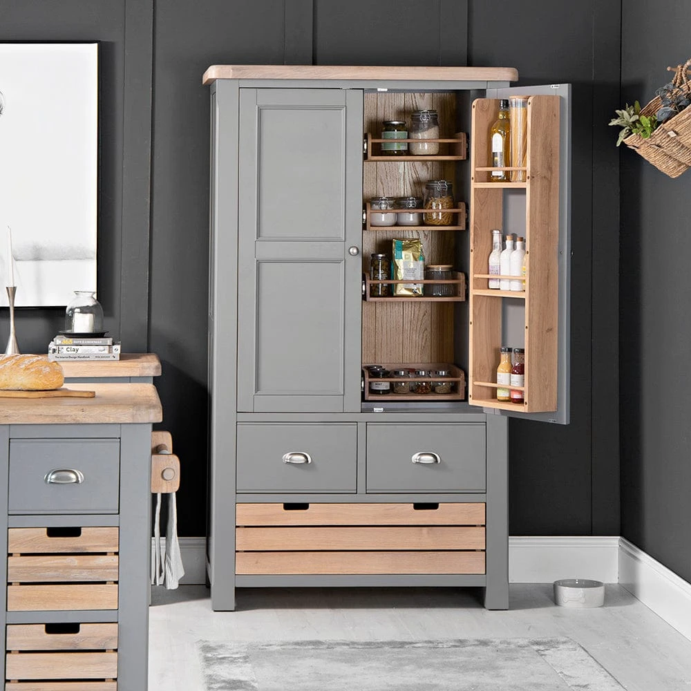 Dorset Storm Grey Painted Oak Large Larder Unit 5 Dorset Storm Grey Painted Oak Large Larder Unit - Image 3