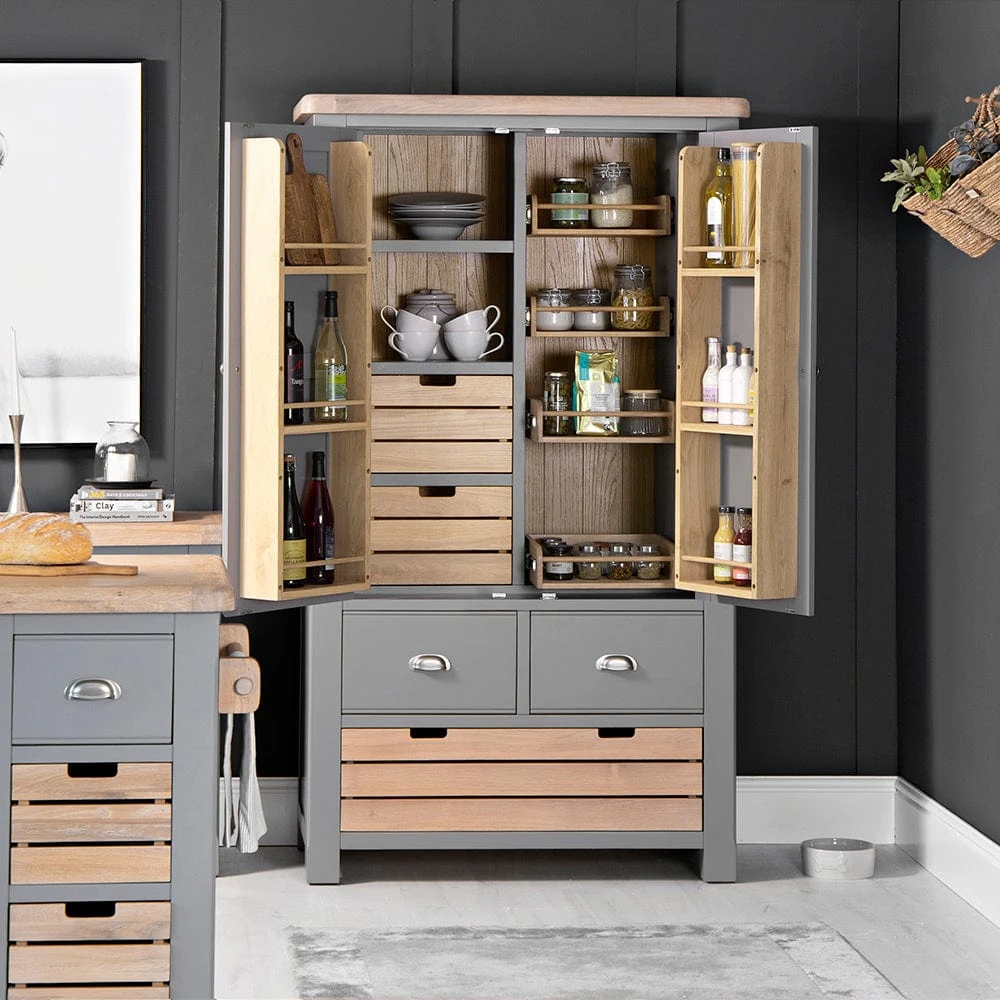 Dorset Storm Grey Painted Oak Large Larder Unit 3 Dorset Storm Grey Painted Oak Large Larder Unit