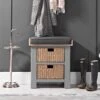 Dorset Storm Grey Painted Oak Small Hall Bench With Wicker Baskets 1 Dorset Storm Grey Painted Oak Small Hall Bench With Wicker Baskets -Furniture Sale Shop CL SHB SG