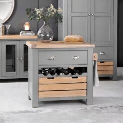 Dorset Storm Grey Painted Oak Small Kitchen Island