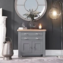 Dorset Storm Grey Painted Oak 2 Door Small Sideboard