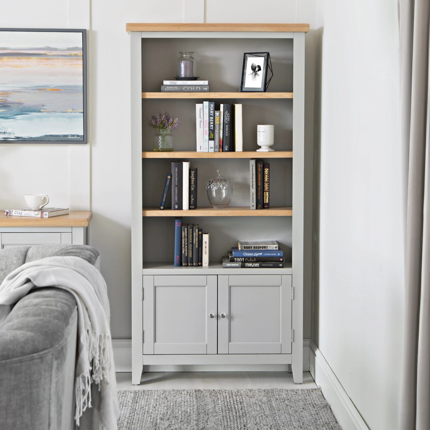Eaton Grey Painted Oak Large Wide Bookcase 3 Eaton Grey Painted Oak Large Wide Bookcase