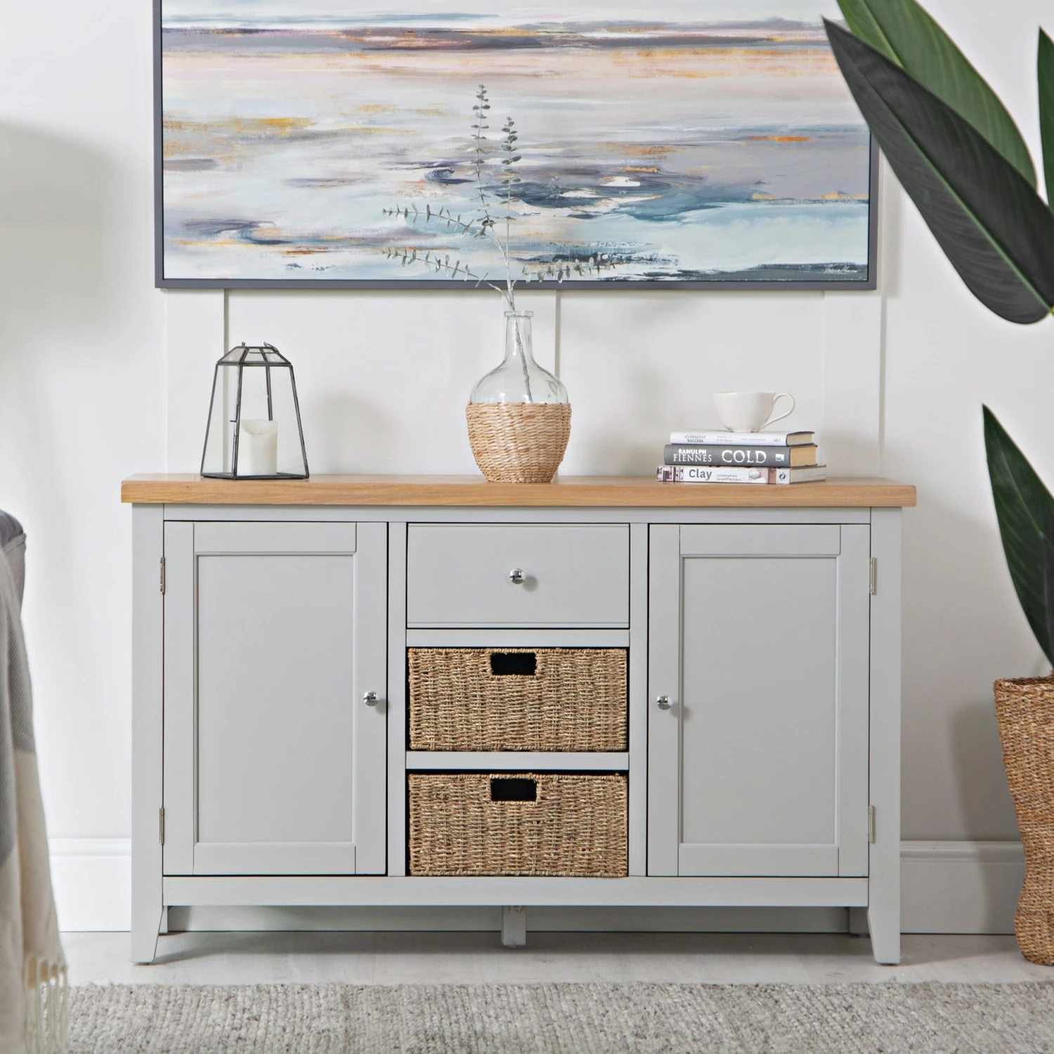 Eaton Grey Painted Oak 2 Door Large Sideboard With Wicker Baskets 3 Eaton Grey Painted Oak 2 Door Large Sideboard With Wicker Baskets