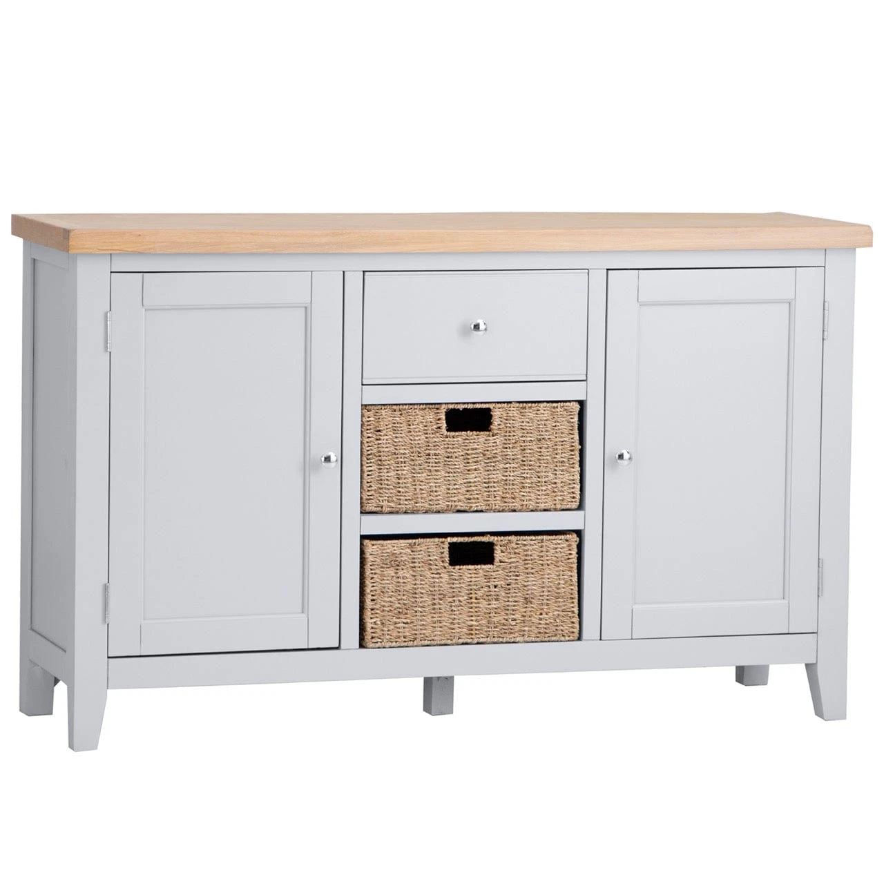 Eaton Grey Painted Oak 2 Door Large Sideboard With Wicker Baskets 4 Eaton Grey Painted Oak 2 Door Large Sideboard With Wicker Baskets - Image 2