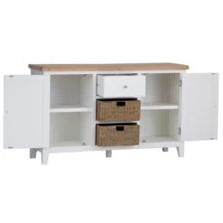 Eaton White Painted Oak 2 Door Large Sideboard With Wicker Baskets 12 Eaton White Painted Oak 2 Door Large Sideboard With Wicker Baskets -Furniture Sale Shop EA LS W2Large