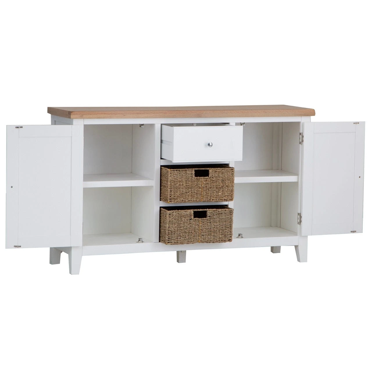 Eaton White Painted Oak 2 Door Large Sideboard With Wicker Baskets 4 Eaton White Painted Oak 2 Door Large Sideboard With Wicker Baskets - Image 3