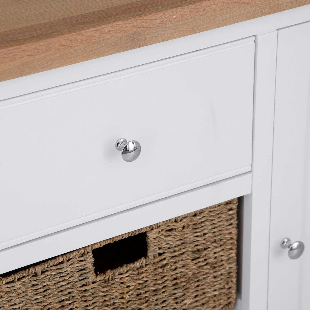 Eaton White Painted Oak 2 Door Large Sideboard With Wicker Baskets 8 Eaton White Painted Oak 2 Door Large Sideboard With Wicker Baskets - Image 7