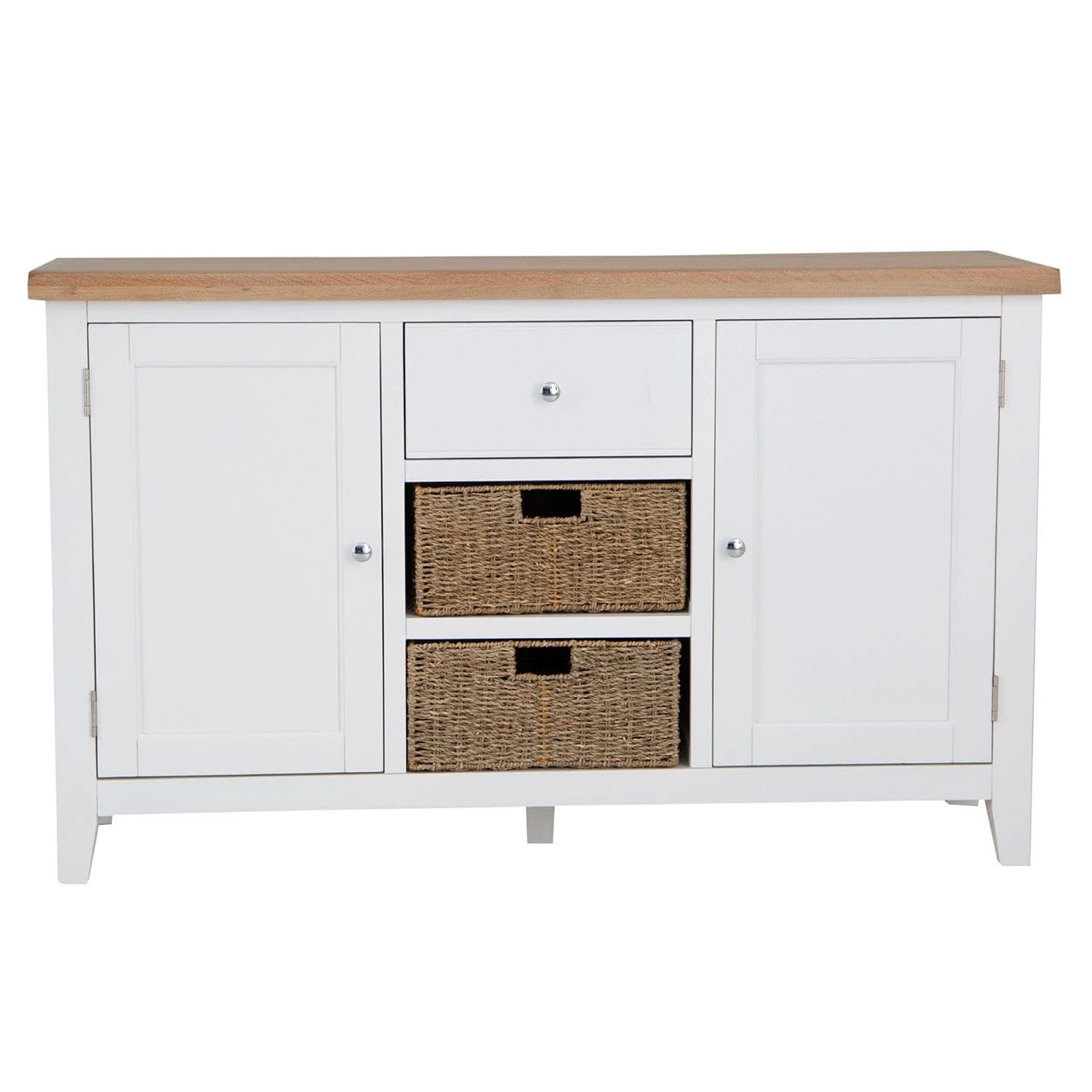 Eaton White Painted Oak 2 Door Large Sideboard With Wicker Baskets 9 Eaton White Painted Oak 2 Door Large Sideboard With Wicker Baskets - Image 8