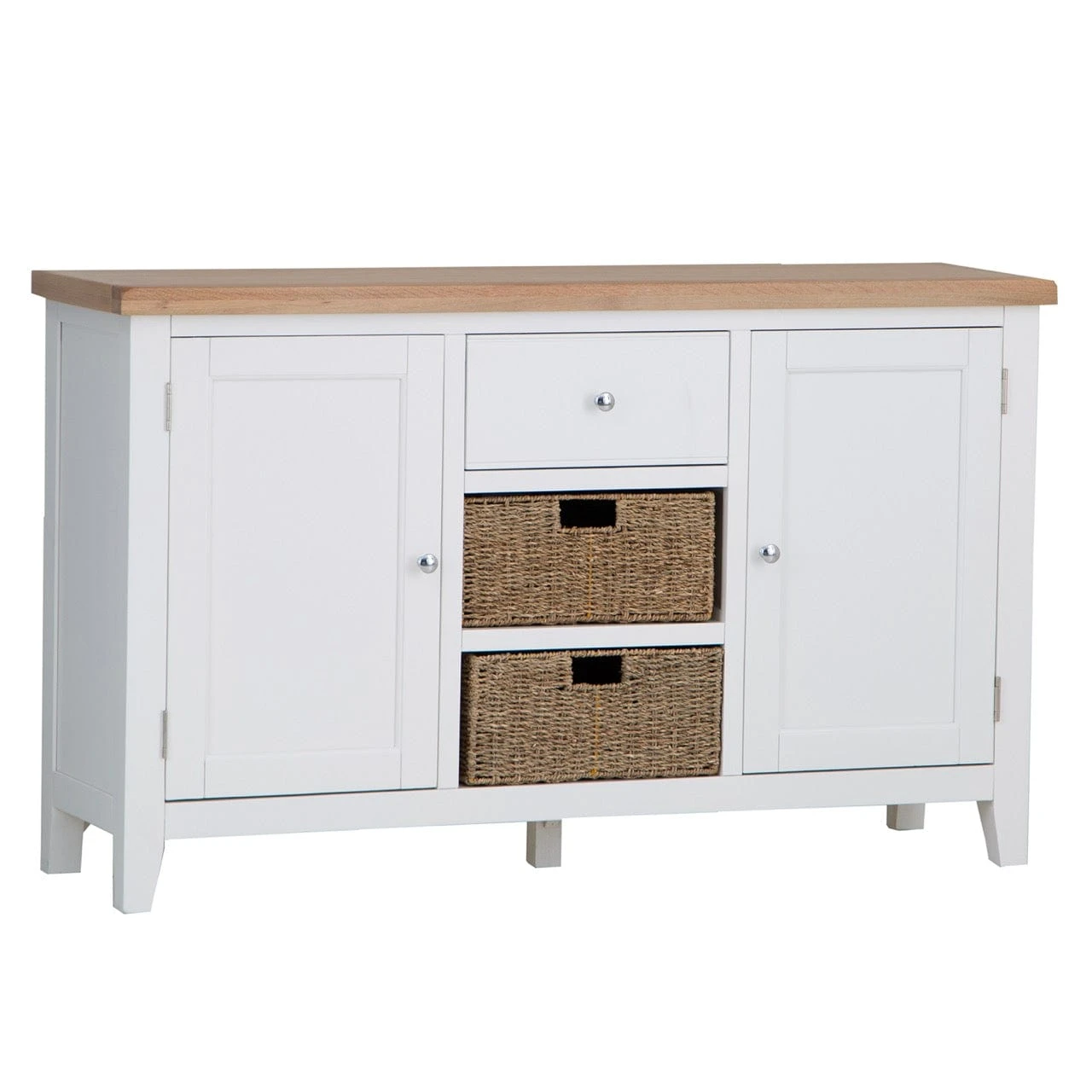 Eaton White Painted Oak 2 Door Large Sideboard With Wicker Baskets 3 Eaton White Painted Oak 2 Door Large Sideboard With Wicker Baskets - Image 2