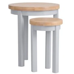 Eaton Grey Painted Oak Round Nest Of 2 Tables -Furniture Sale Shop EA RNT G2Large