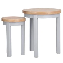 Eaton Grey Painted Oak Round Nest Of 2 Tables -Furniture Sale Shop EA RNT G5Large