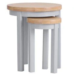 Eaton Grey Painted Oak Round Nest Of 2 Tables -Furniture Sale Shop EA RNT GLarge
