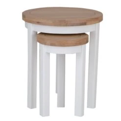 Eaton White Painted Oak Round Nest Of 2 Tables -Furniture Sale Shop EA RNT W4Large