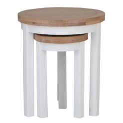 Eaton White Painted Oak Round Nest Of 2 Tables -Furniture Sale Shop EA RNT W5Large