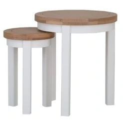 Eaton White Painted Oak Round Nest Of 2 Tables -Furniture Sale Shop EA RNT W6Large