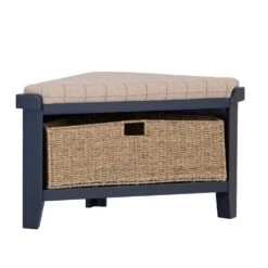 Wessex Smoked Oak Blue Painted Corner Hall Bench With Wicker Basket 13 Wessex Smoked Oak Blue Painted Corner Hall Bench With Wicker Basket -Furniture Sale Shop HOP CHB B 1