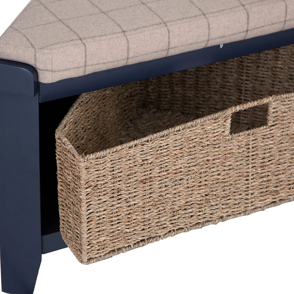 Wessex Smoked Oak Blue Painted Corner Hall Bench With Wicker Basket 6 Wessex Smoked Oak Blue Painted Corner Hall Bench With Wicker Basket - Image 4
