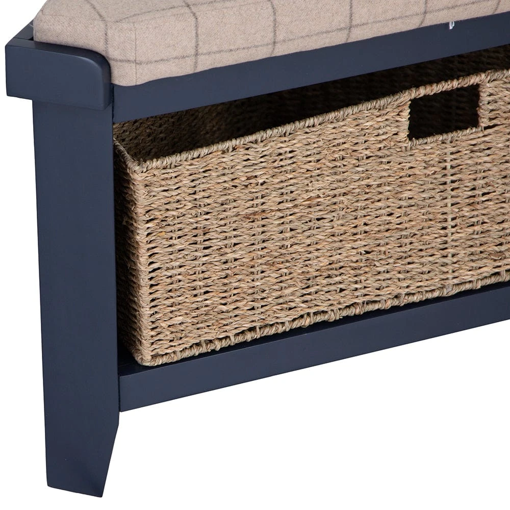 Wessex Smoked Oak Blue Painted Corner Hall Bench With Wicker Basket 11 Wessex Smoked Oak Blue Painted Corner Hall Bench With Wicker Basket - Image 9