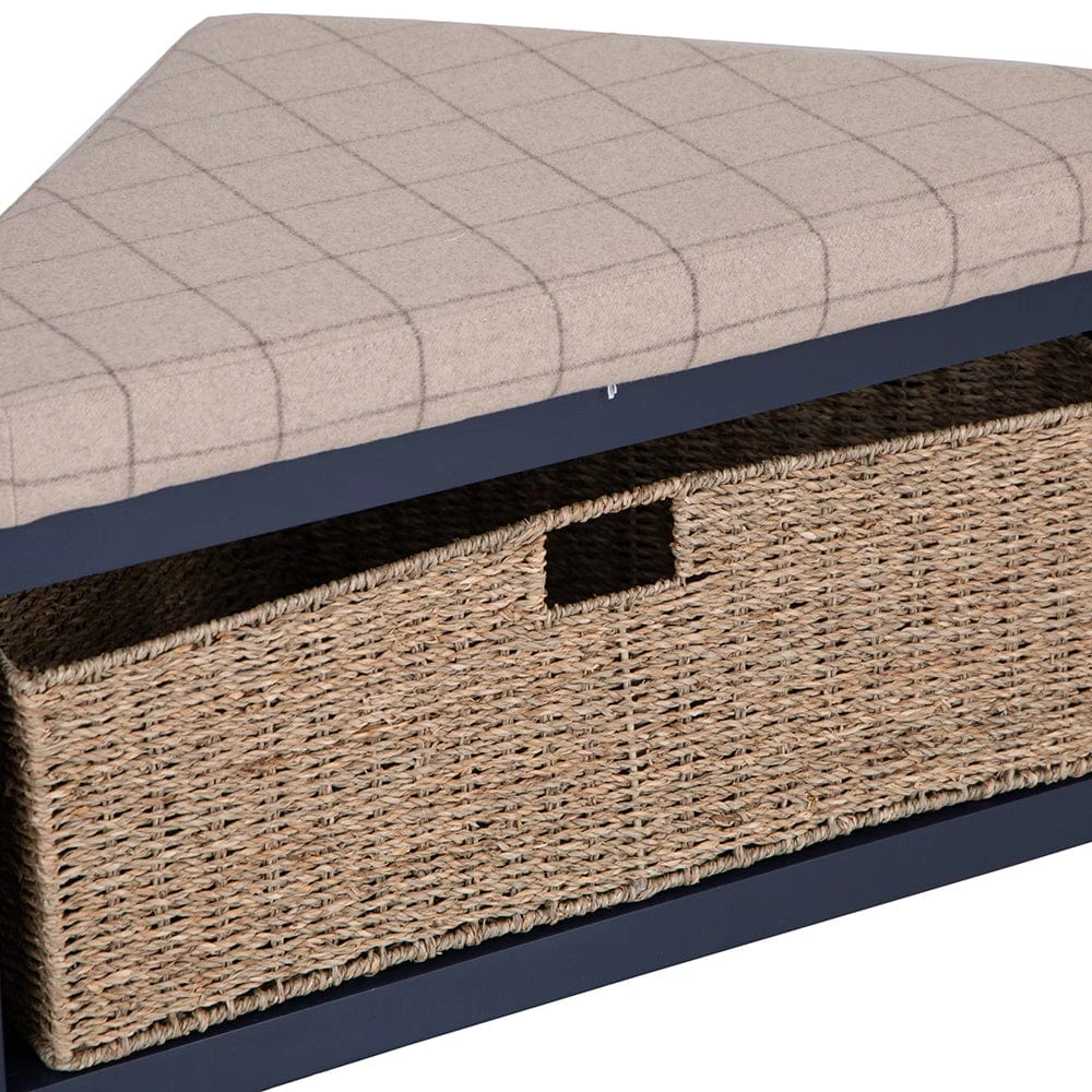 Wessex Smoked Oak Blue Painted Corner Hall Bench With Wicker Basket 8 Wessex Smoked Oak Blue Painted Corner Hall Bench With Wicker Basket - Image 6
