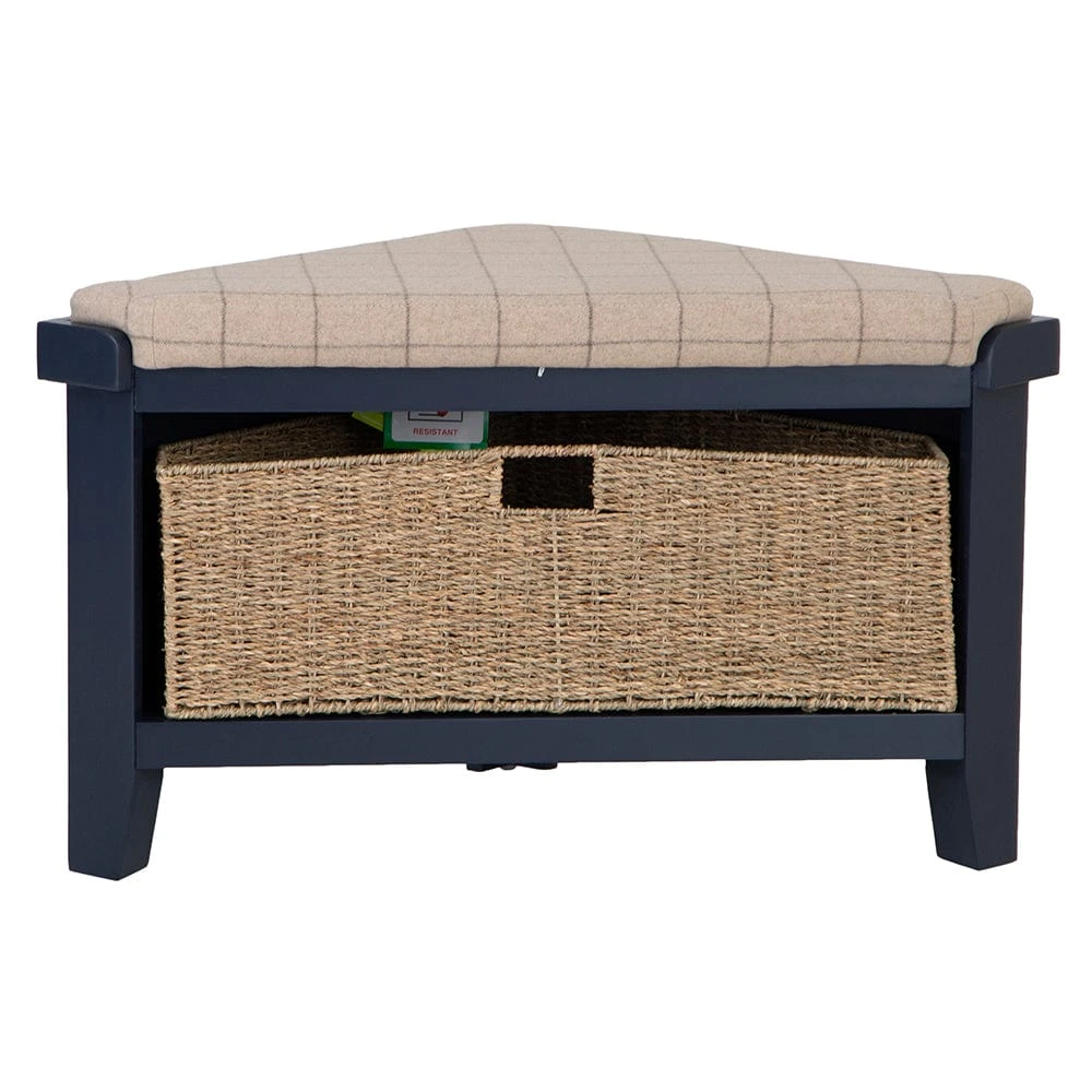 Wessex Smoked Oak Blue Painted Corner Hall Bench With Wicker Basket 12 Wessex Smoked Oak Blue Painted Corner Hall Bench With Wicker Basket - Image 10