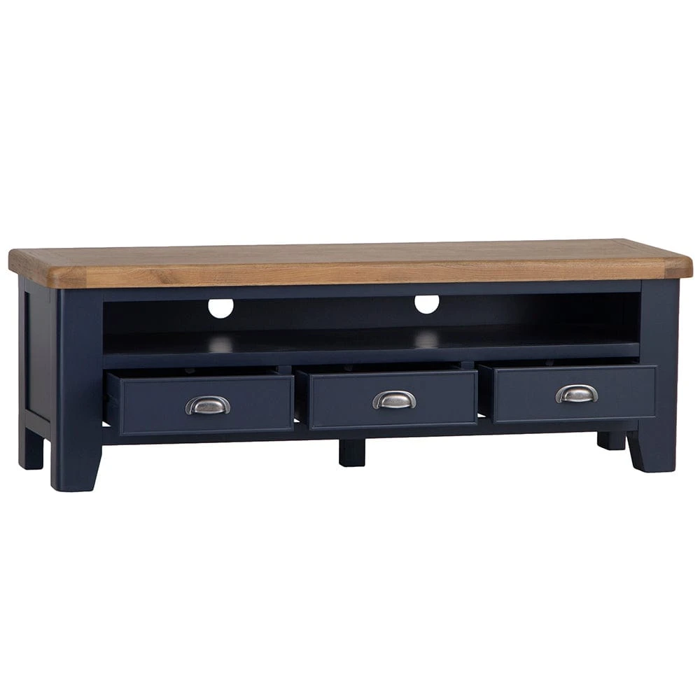 Wessex Smoked Oak Blue Painted Large TV Unit 5 Wessex Smoked Oak Blue Painted Large TV Unit - Image 3