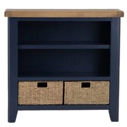 Wessex Smoked Oak Blue Painted Small Bookcase With Wicker Baskets 23 Wessex Smoked Oak Blue Painted Small Bookcase With Wicker Baskets -Furniture Sale Shop HOP SBC B 10