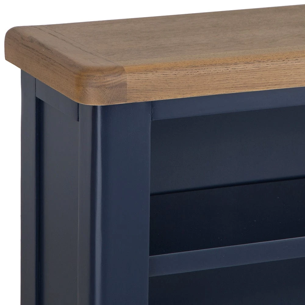 Wessex Smoked Oak Blue Painted Small Bookcase With Wicker Baskets 5 Wessex Smoked Oak Blue Painted Small Bookcase With Wicker Baskets - Image 3