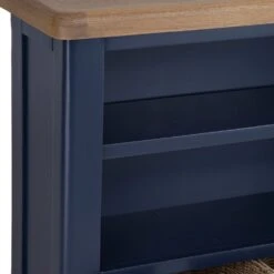 Wessex Smoked Oak Blue Painted Small Bookcase With Wicker Baskets 20 Wessex Smoked Oak Blue Painted Small Bookcase With Wicker Baskets -Furniture Sale Shop HOP SBC B 3