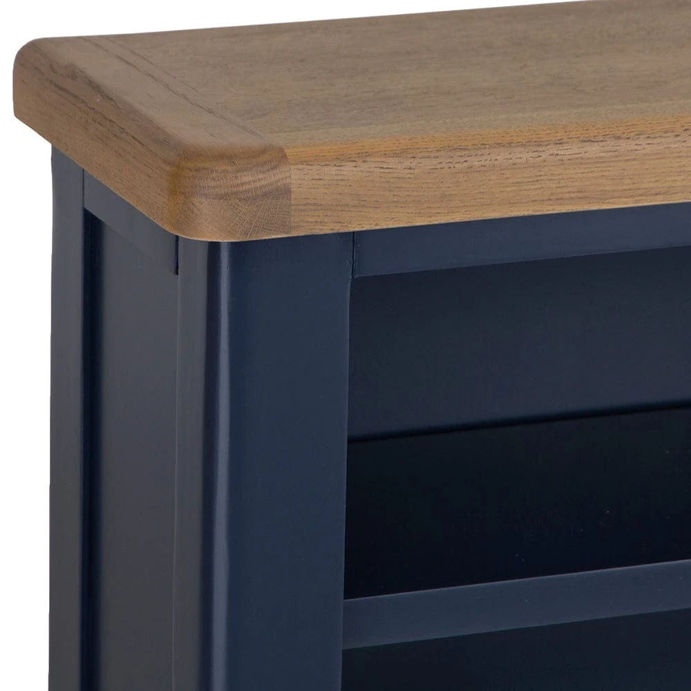 Wessex Smoked Oak Blue Painted Small Bookcase With Wicker Baskets 11 Wessex Smoked Oak Blue Painted Small Bookcase With Wicker Baskets - Image 9