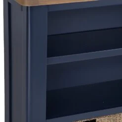Wessex Smoked Oak Blue Painted Small Bookcase With Wicker Baskets 16 Wessex Smoked Oak Blue Painted Small Bookcase With Wicker Baskets -Furniture Sale Shop HOP SBC B 6