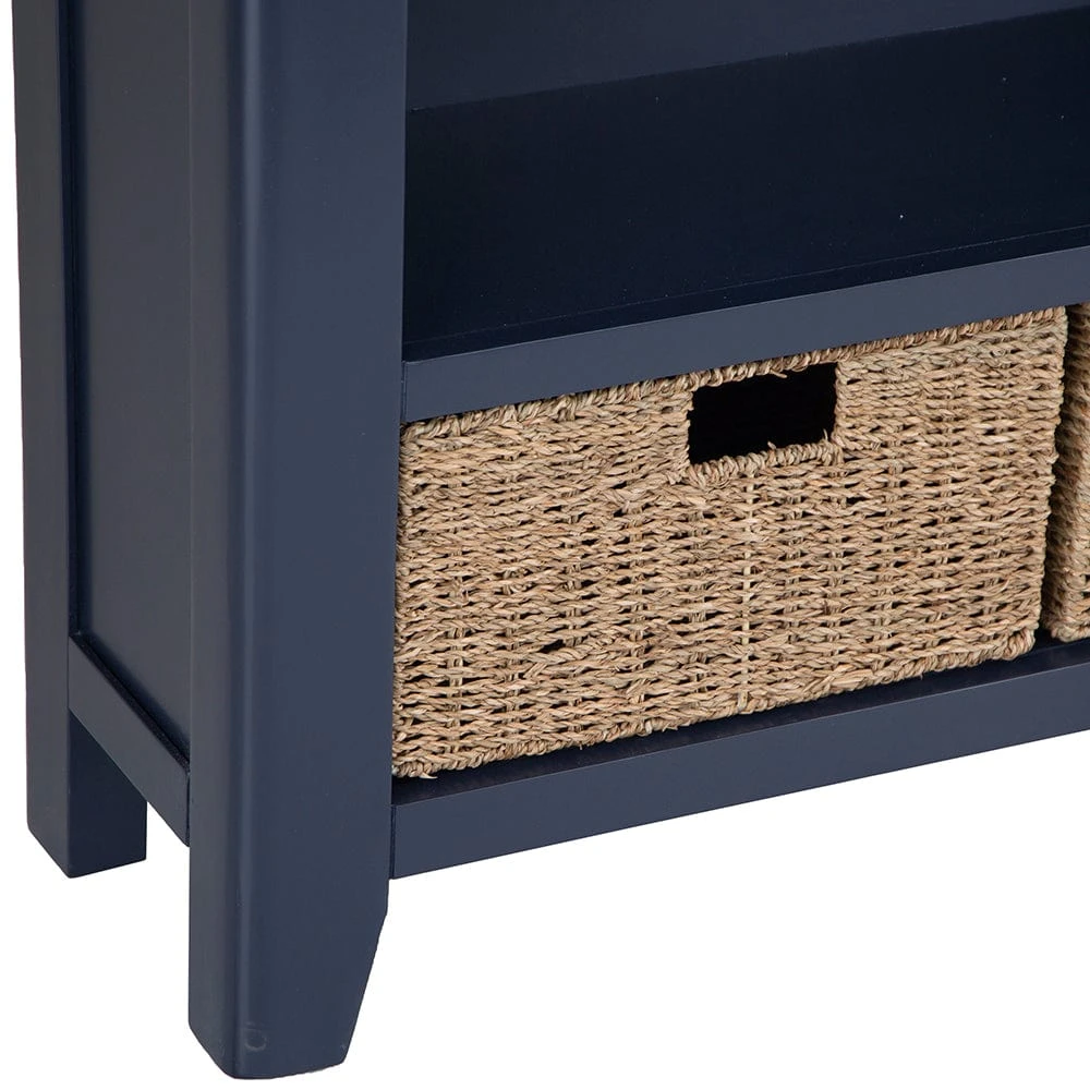 Wessex Smoked Oak Blue Painted Small Bookcase With Wicker Baskets 9 Wessex Smoked Oak Blue Painted Small Bookcase With Wicker Baskets - Image 7