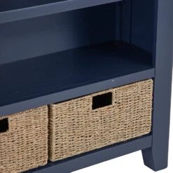Wessex Smoked Oak Blue Painted Small Bookcase With Wicker Baskets 22 Wessex Smoked Oak Blue Painted Small Bookcase With Wicker Baskets -Furniture Sale Shop HOP SBC B 8