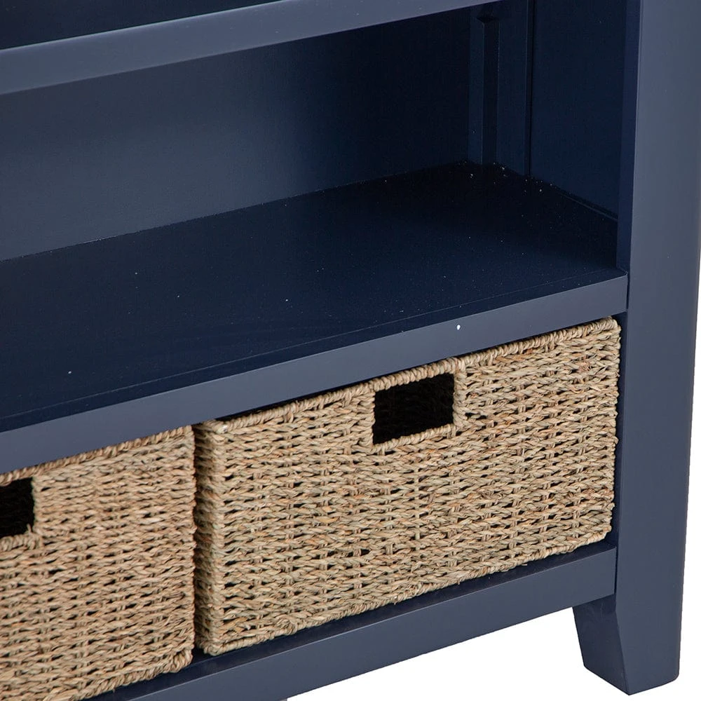 Wessex Smoked Oak Blue Painted Small Bookcase With Wicker Baskets 12 Wessex Smoked Oak Blue Painted Small Bookcase With Wicker Baskets - Image 10
