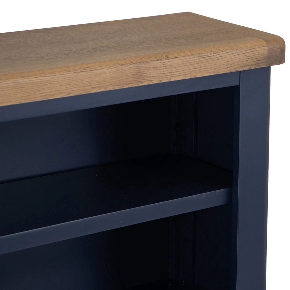 Wessex Smoked Oak Blue Painted Small Bookcase With Wicker Baskets 7 Wessex Smoked Oak Blue Painted Small Bookcase With Wicker Baskets - Image 5