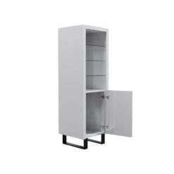 Venice Gloss Grey Tall Narrow Bookcase With LED Lighting -Furniture Sale Shop MBC 01 07Large
