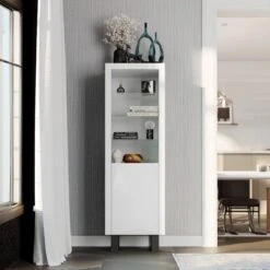 Venice Gloss Grey Tall Narrow Bookcase With LED Lighting
